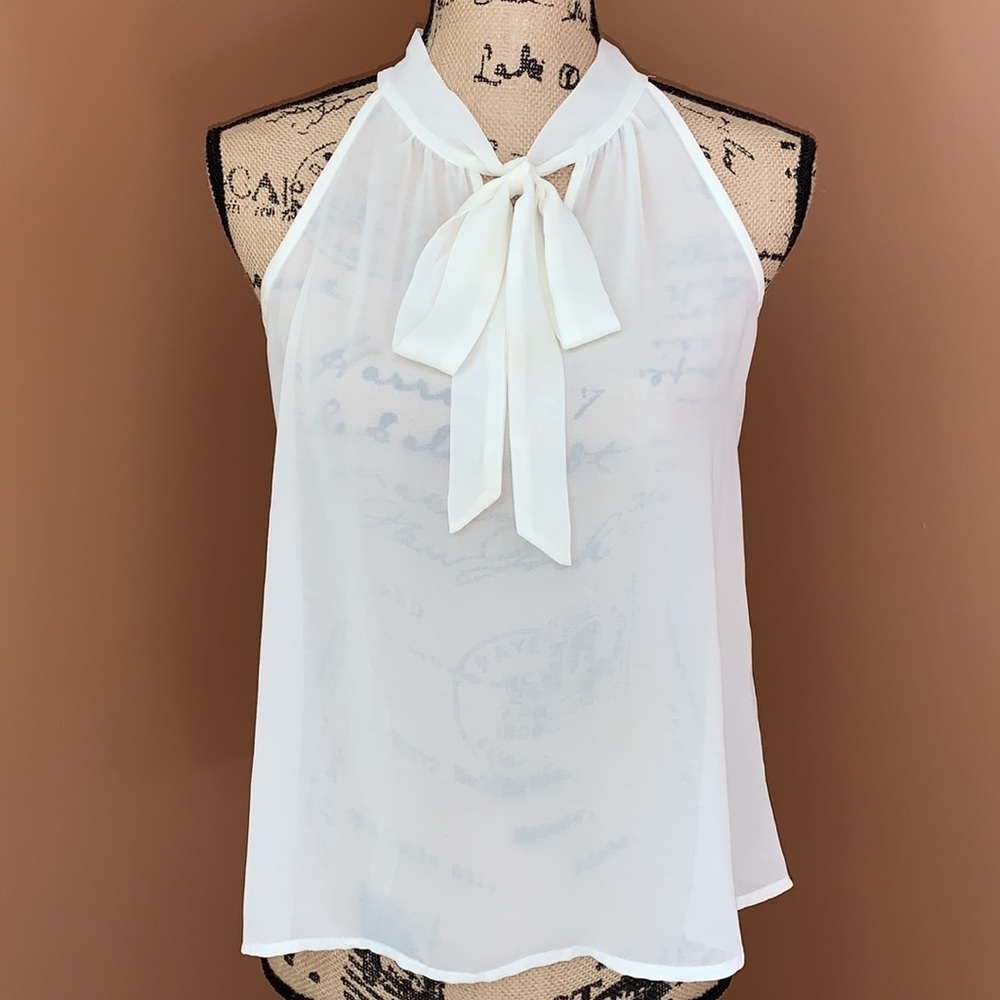 F21 Ivory Front Tie Sleeveless Blouse